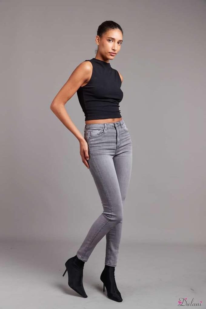 Broek Toxik3 hoge taille grijs slim fit L185-J79