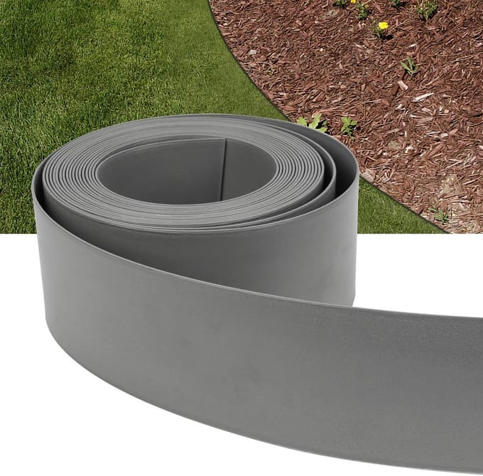 Flexibele Kunststof Graskant en Bloembedomranding – 25 Meter Lengte, 14 cm Hoogte, Grijs