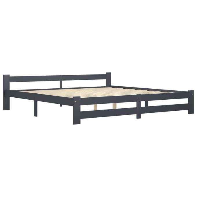 vidaXL - Bedframe - massief - grenenhout - donkergrijs - 200x200 - cm