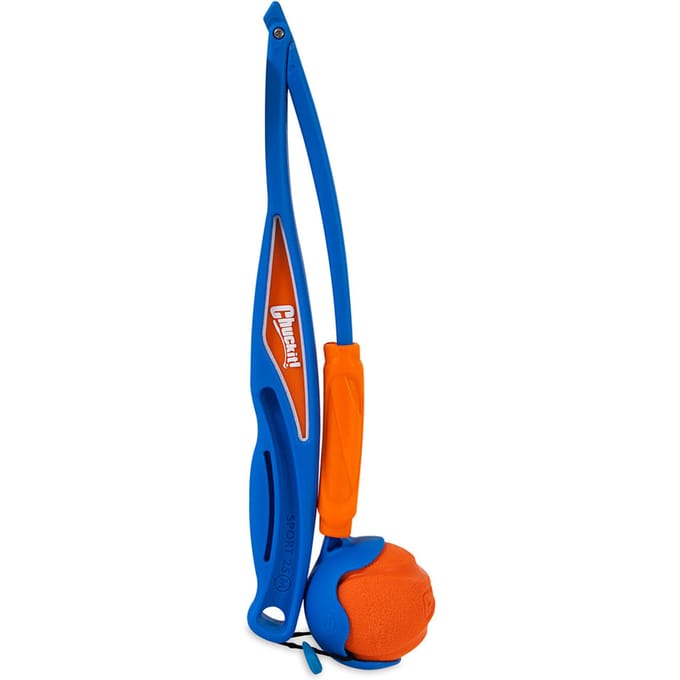 Chuckit! Fetch & Fold Launcher - Ballenwerper hond - Werpstok inklapbaar - Inclusief rubberen bal - Blauw/Oranje