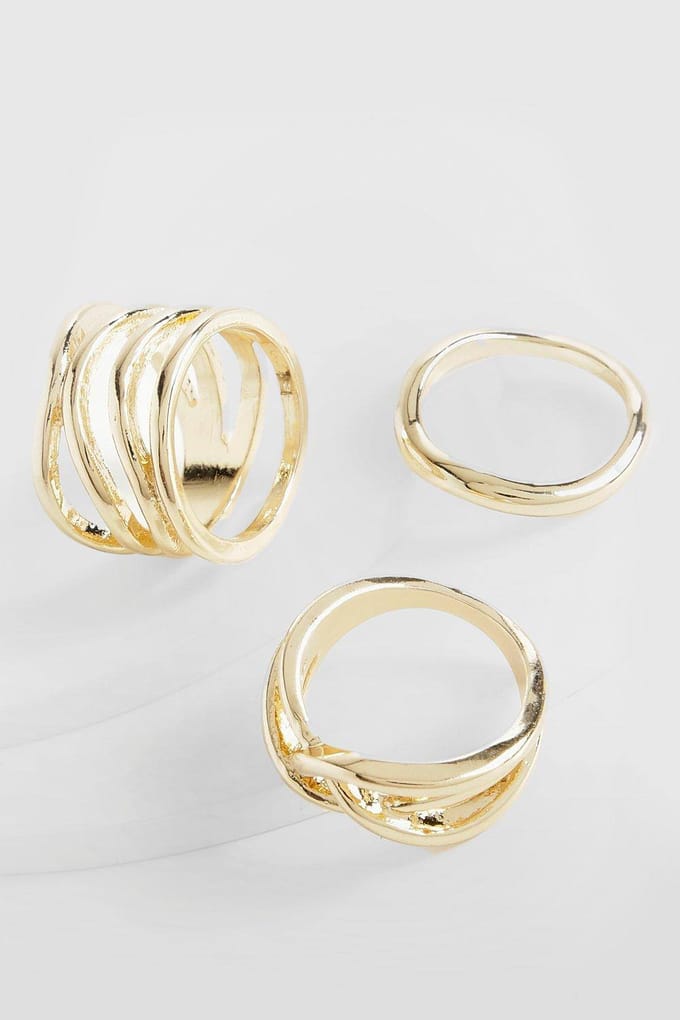 boohoo Dames Wavy Ring Multipack | Gold
