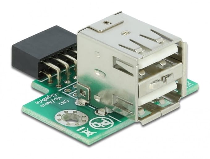 Delock USB Pin Header female > 2 x USB 2.0 Type-A female - up
