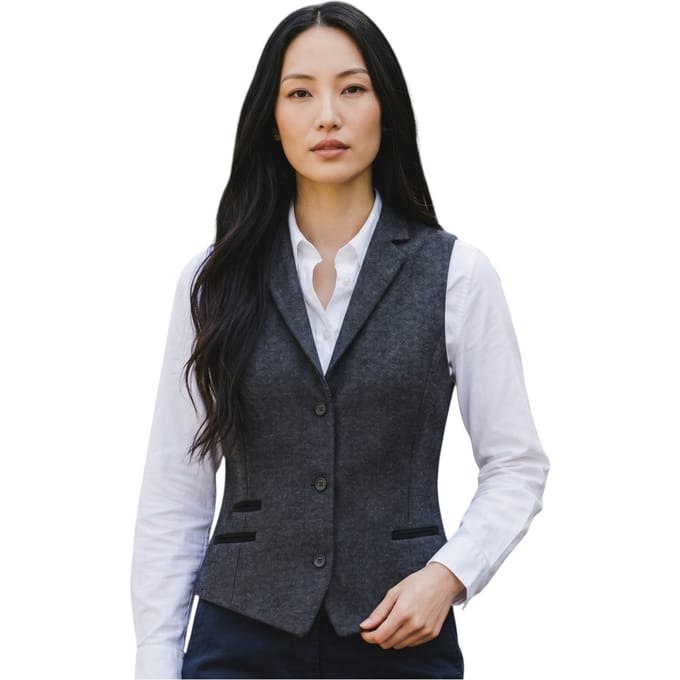 Dames zwarte visgraat wollen tweed geruite getailleerde vest - WS-1
