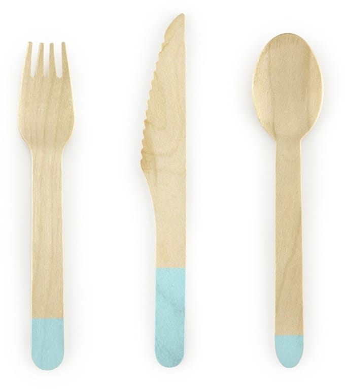 PARTYDECO - 18 Houten bestek mint 16 cm assorti