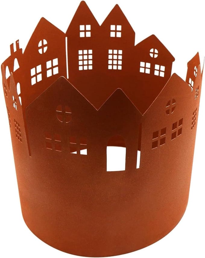 Gazonrand Metaal - Bloembedrand Borderrand - Tuin Afbakenen - Motief Huizen - 91cm x 28cm - Bruin