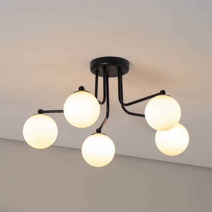 SOLLUX LIGHTING Astral plafondlamp, zwart, lengte 64 cm, staal/glas