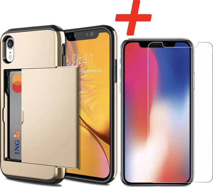 Geschikt voor Apple iPhone XR Backcover | Goud | Pasjeshouder