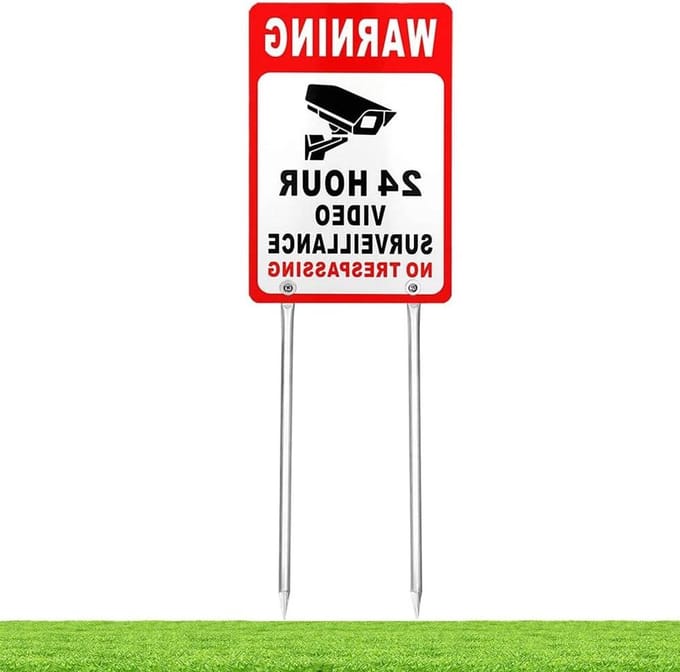 Bewakingsbord - Camerabewaking - Diefstalpreventie - Dubbelzijdig - 30x20 cm - Zilver Rood
