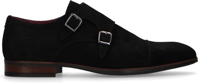 Manfield - Heren - Zwarte suède gespschoenen - Maat 45