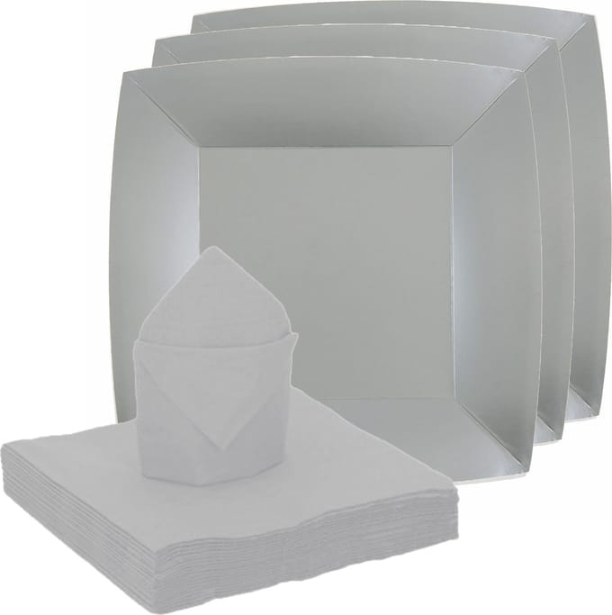 Santex feest/verjaardag servies set - 20x bordjes/25x servetten - zilver - karton