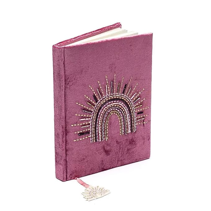 Notitieboek fluweel paars met regenboog – 20 cm x 15 cm