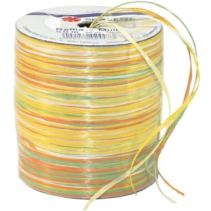 Vedes raffia decoratie rol geel oranje creme groen 50 meter knutselen.