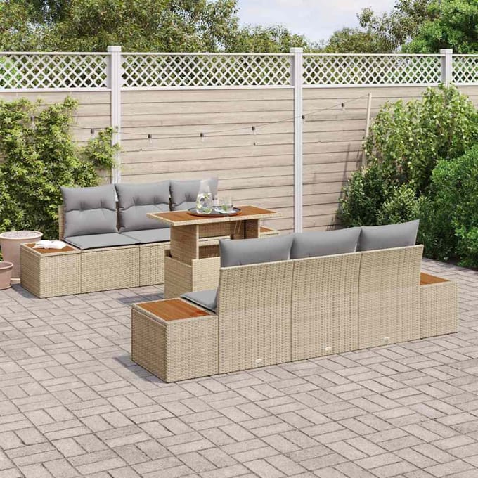 vidaXL Tuin Eettafel Set met kussen 7 pcs Beige en Grijs