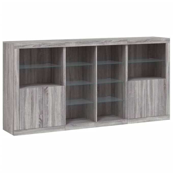 vidaXL - Dressoir - met - LED-verlichting - 202x37x100 - cm - grijs - sonoma - eiken
