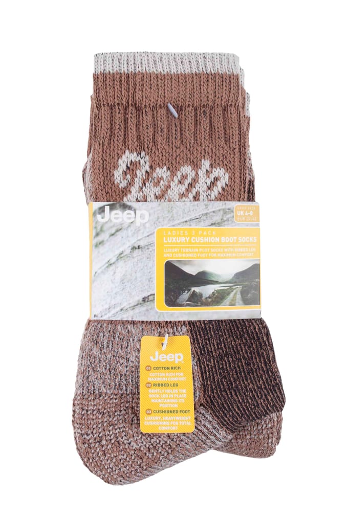 Jeep - 3 paar katoenen wandelsokken voor dames - Tan / Cream