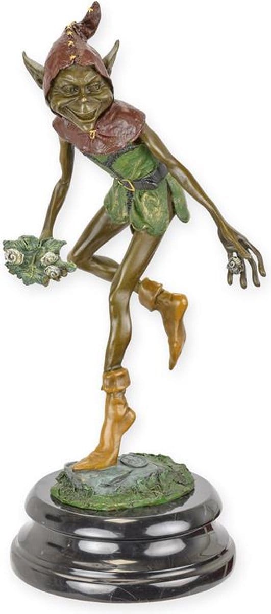 Kobold met slakken - Bronzen beeld - sculptuur - 31 cm hoog