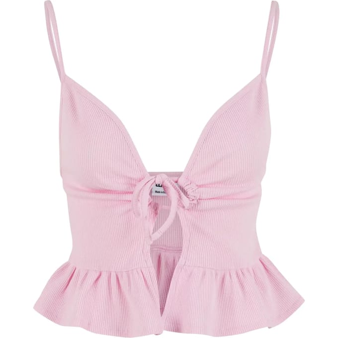 Urban Classics - Waffle Pique Ruffle Mouwloze top - L - Roze