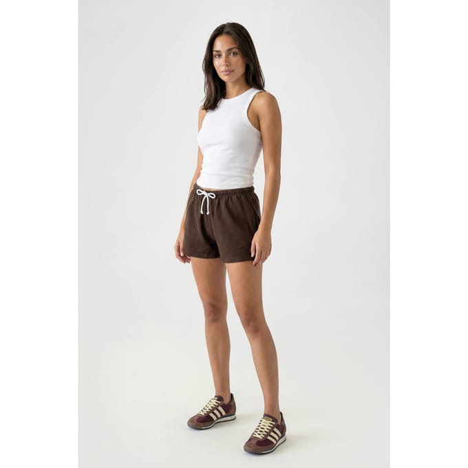 boohoo Dames Losse Sweat Short Met Contrasterende Trekkoord | Chocoladebruin | Maat: Small