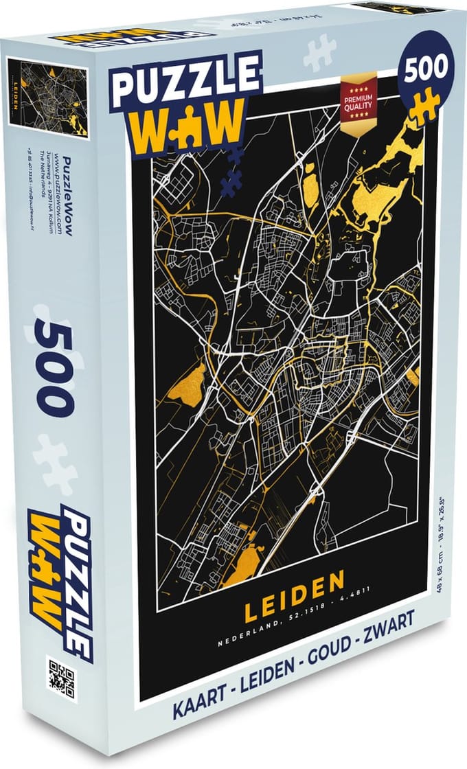 Puzzel Kaart - Leiden - Goud - Zwart - Legpuzzel - Puzzel 500 stukjes