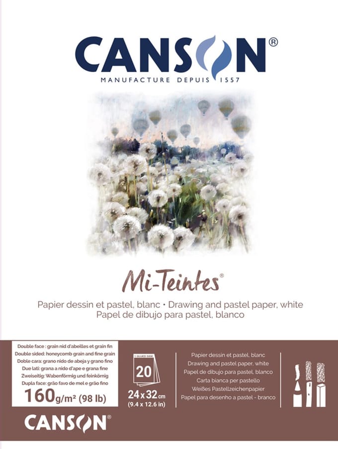 CANSON tekenpapier Mi-Teintes, in blok, 240 x 320 mm, wit 335