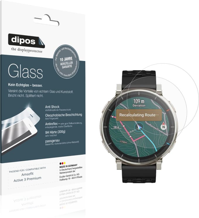 dipos – 2x Matte Pantserfolie geschikt voor Amazfit Active 3 Premium | 9H Screenprotector