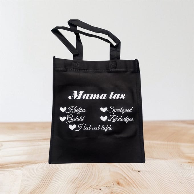 Cadeau tas - Moederdag- Verjaardag - bedankt - zwart - non-woven - 27 x 30 cm