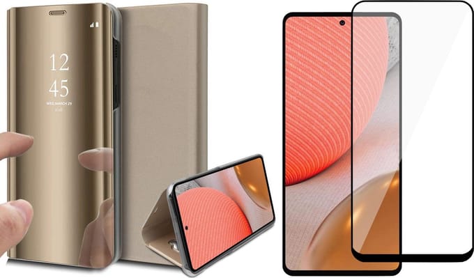 Hoesje geschikt voor Samsung Galaxy A72 - Spiegel Book Case - Goud - Met Full Screenprotector