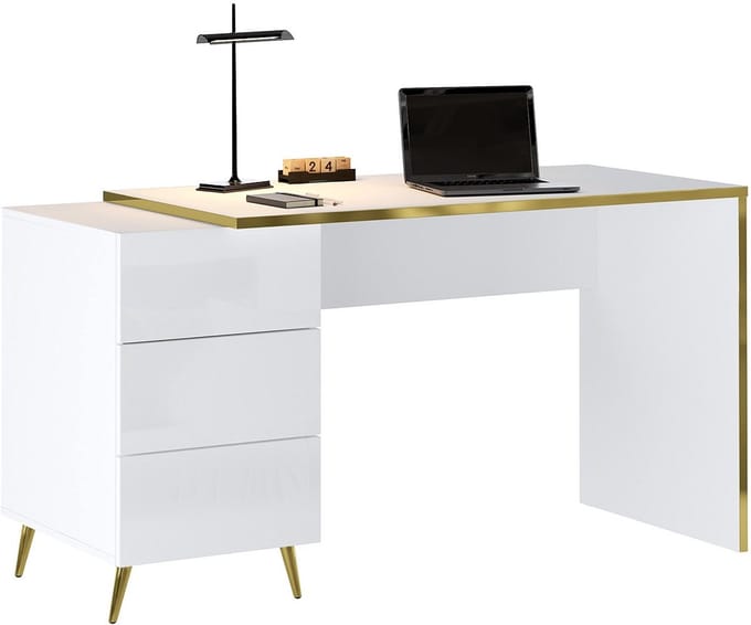 Vente-unique Bureau met lades - Glanzend wit en goud - MARZIALO