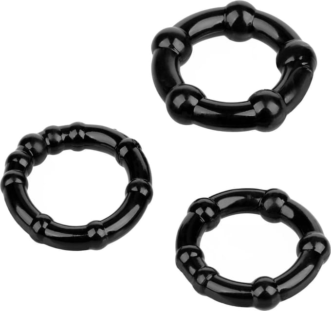 Set van 3 Rekbare Cockringen met Stimulerende Noppen - Zwart