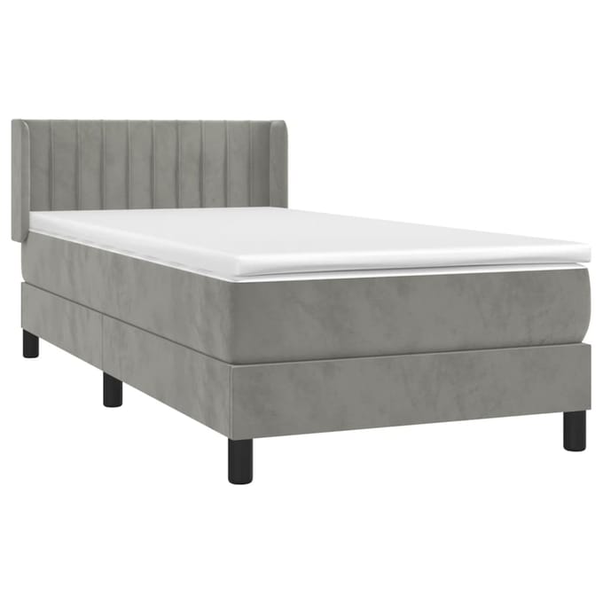 vidaXL - Boxspring - met - matras - fluweel - lichtgrijs - 100x200 - cm