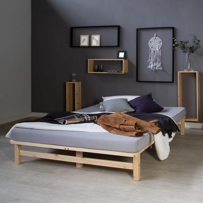 Massief Houten Pallet Bed 140x200 cm Inclusief Matras en Lattenbodem