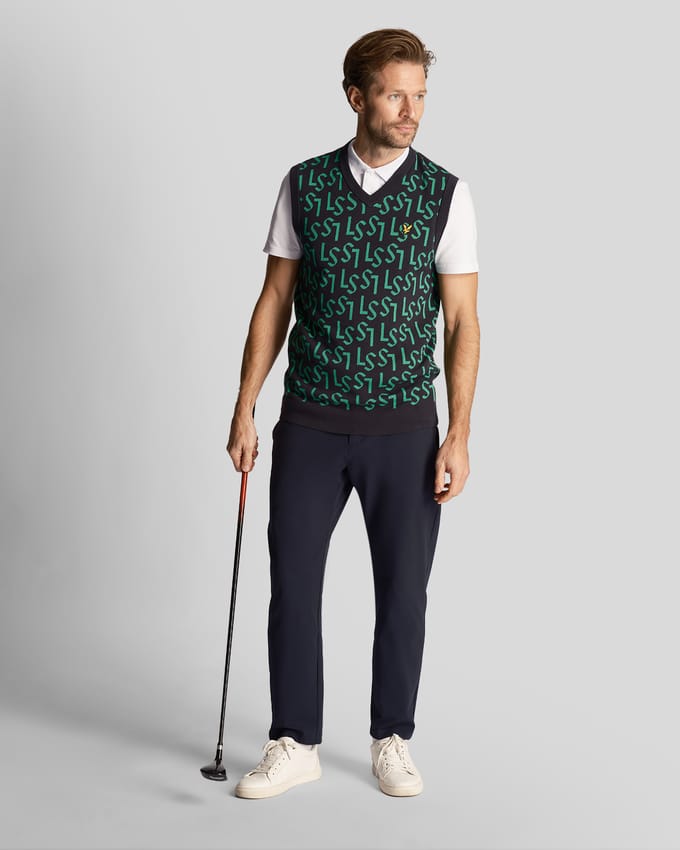 Lyle & Scott heren golfmonogram gebreid vest in marineblauw