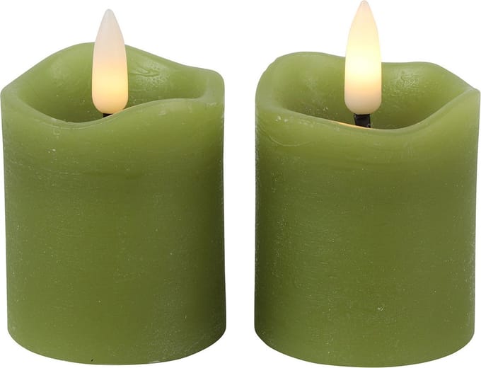 Countryfield LED kaarsen/stompkaarsenen - 2x st - groen - D5 x H7,2 cm - timer - warm wit