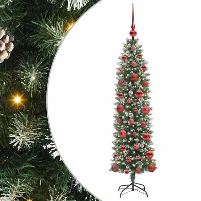 vidaXL - Kunstmatige - slanke - kerstboom - Groen - en - Wit - 120 - cm