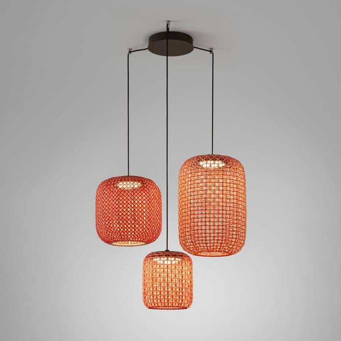Bover Nans S/3L LED hanglamp, 3-lamps, rood