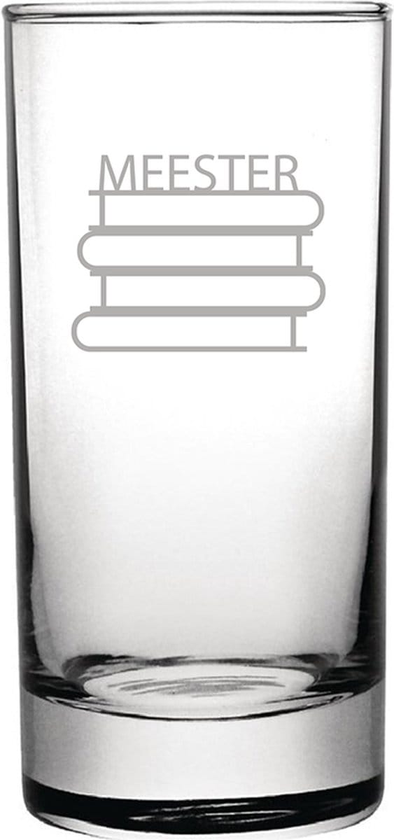 Gegraveerde longdrinkglas 28,5cl Meester met boeken