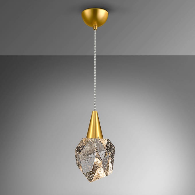 Schuller Valencia Aquaria hanglamp, helder glas, goud, polyhedral