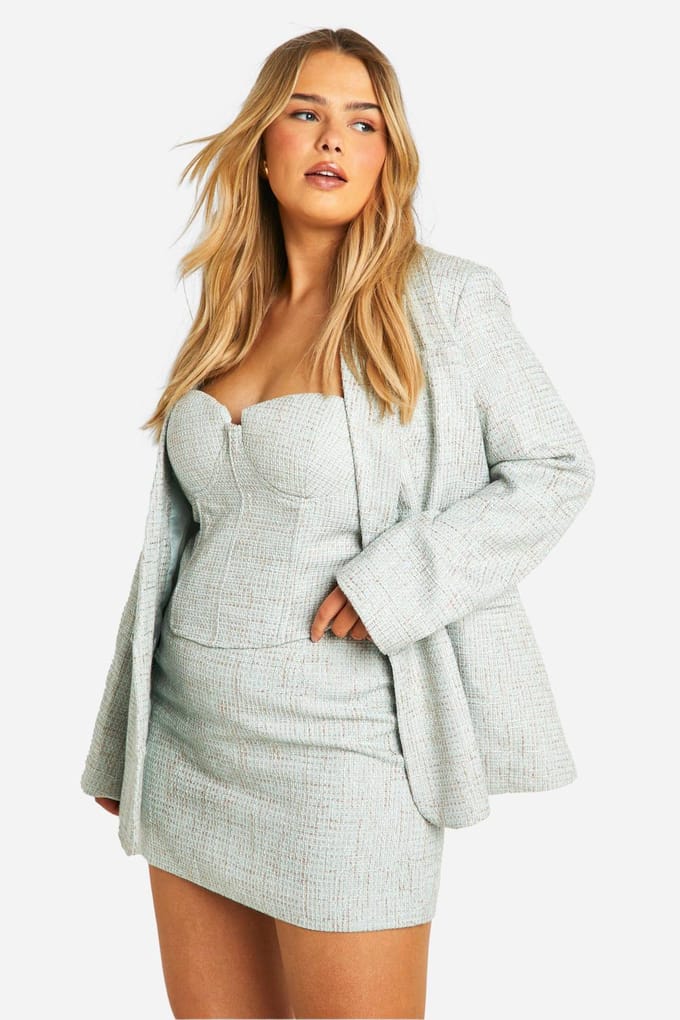boohoo Dames Plus Boucle Fitted Korset | Munt | Maat: 46