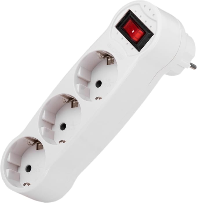 BeMatik - Drievoudige witte schuko-stekkeradaptervermenigvuldiger met schakelaar