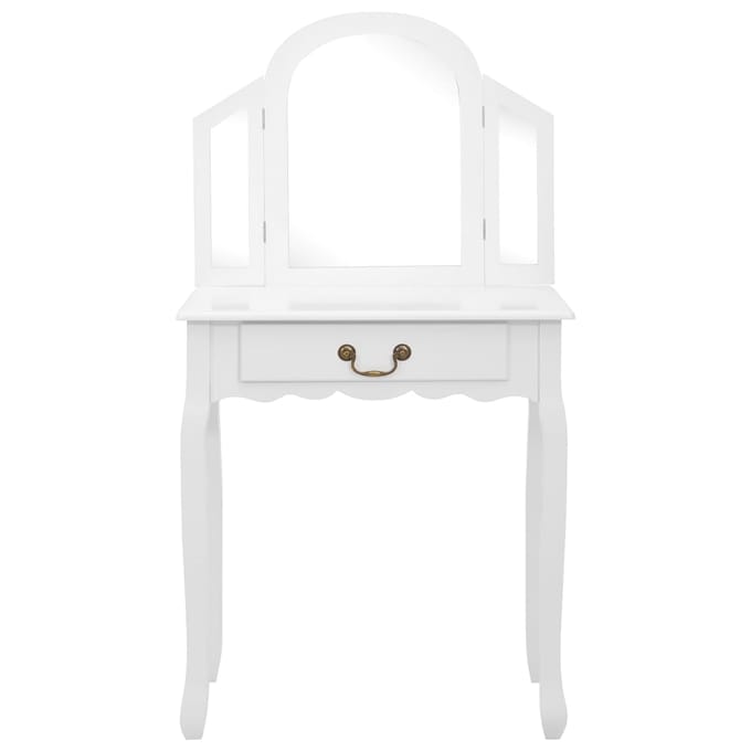 vidaXL - Kaptafel - met - kruk - 65x36x128 - cm - paulowniahout - MDF - wit