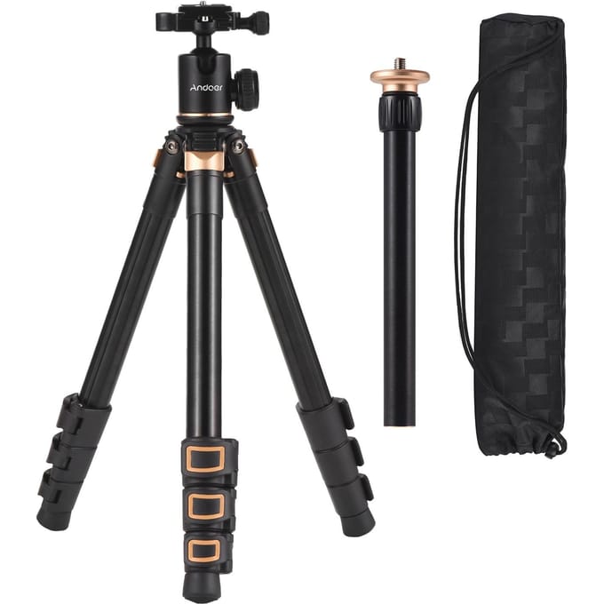 Andoer Draagbare Camera Statief Aluminiumlegering 360 graden Draaibaar Balhoofd 5kg/11lbs Belasting Flip Locks black