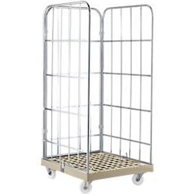 Rolcontainer - B 724 x D 815 x H 1850 mm - 3-zijdig - kunststof vloerplaat - grijs