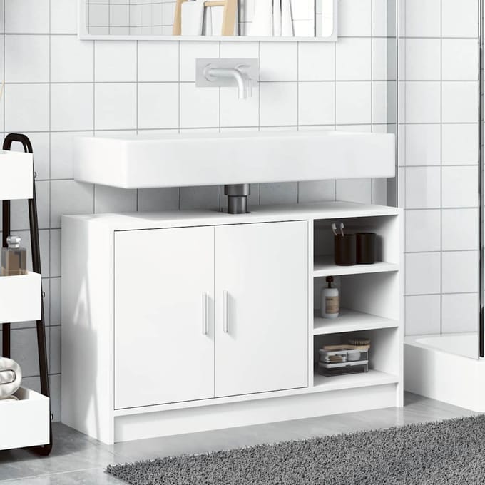 vidaXL - Wastafelkast - 90x29x55 - cm - bewerkt - hout - wit