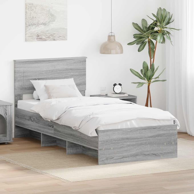 vidaXL - Bedframe - Grijs - Sonoma - 75 - x - 190 - cm - Bewerkt - hout