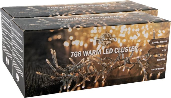 Svenska Living Clusterverlichting - 2x - 768 led lampjes -warm wit - 450 cm transparant snoer - kerstverlichting
