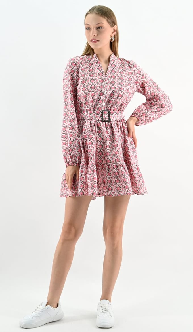 YesMooi - Roze Mini Jurk met Ceintuur en Lange Mouwen - M (38)