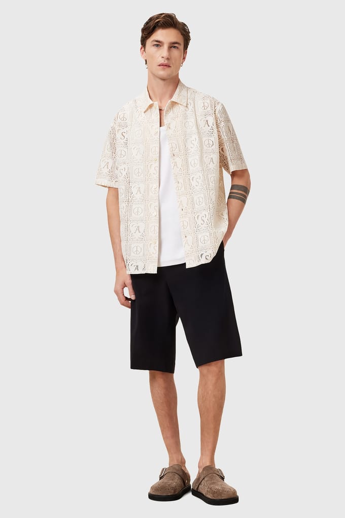 AllSaints Netley Ss Shirt Jetstream White Größe: XL | Casual hemden Outlet | Herren | Weiß