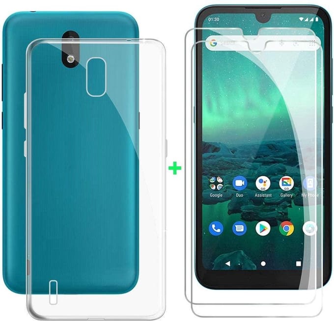 Silicone hoesje transparant met 2 Pack Tempered glas Screen Protector Geschikt voor: Nokia 1.3