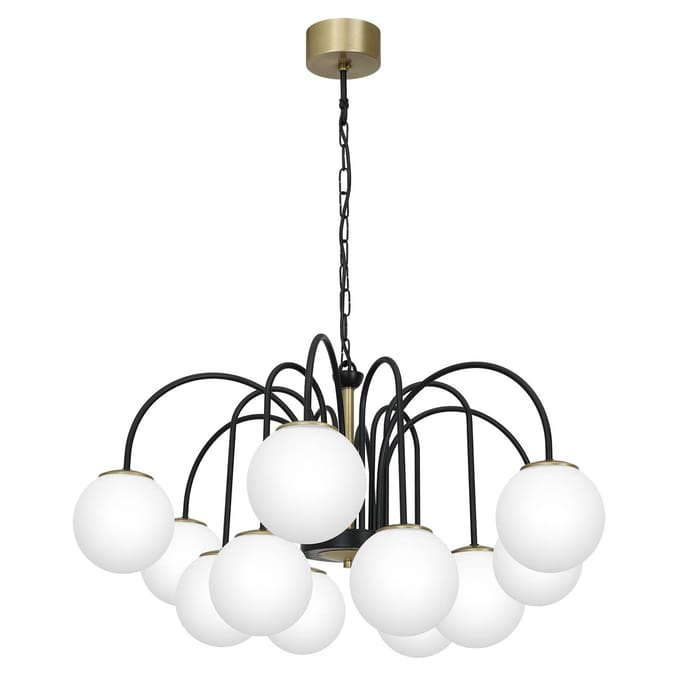Luminex Cambridge 3201: Grote 12-lamps kroonluchter met glazen bollen