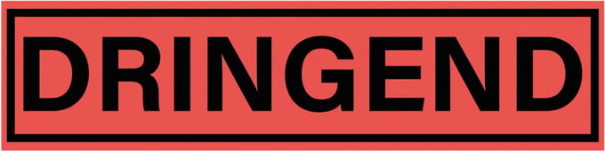 Dringend sticker, oranje zwart 200 x 50 mm
